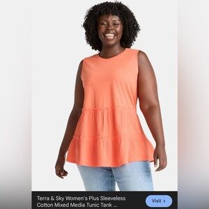 NWT Sz 3x Terra & Sky Women's Plus Sleeveless Cotton Mixed Media Tunic Tank Top